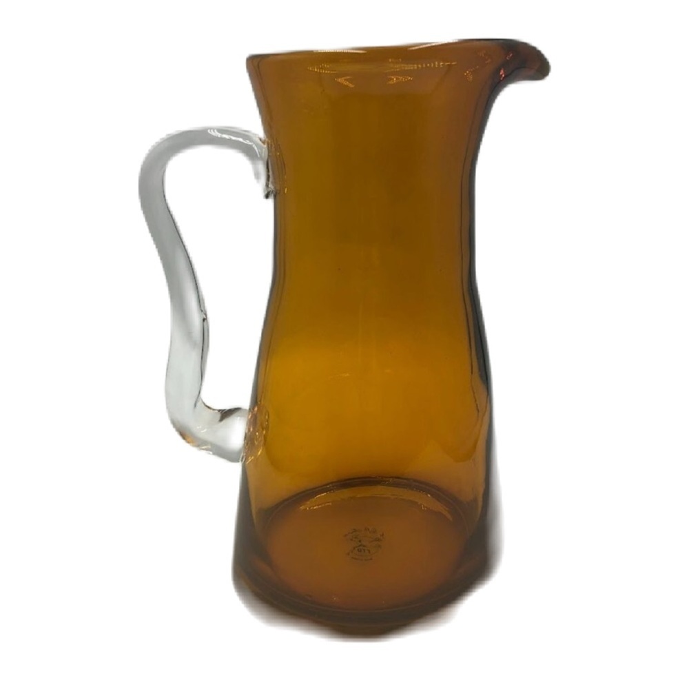 Vintage Amber Handblown Glass FTD Carafe Pitcher Clear Handle Serveware